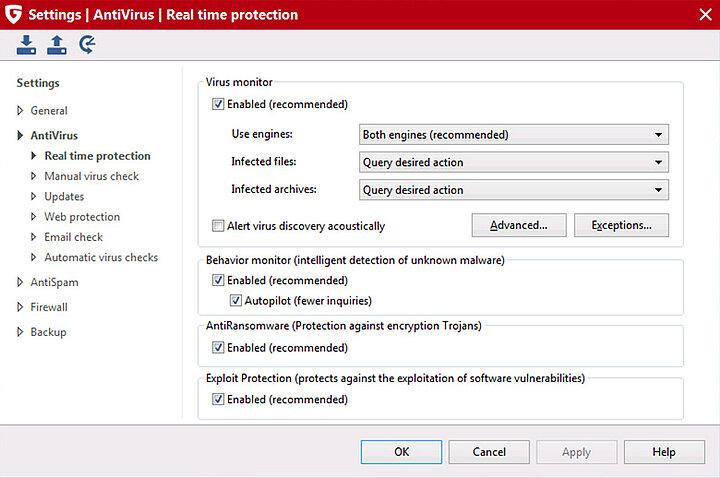 G DATA Antivirus Instellingen