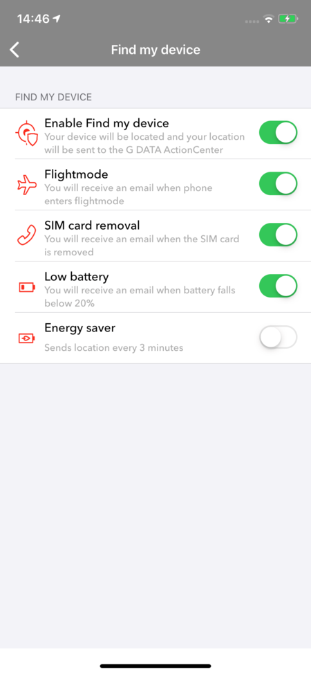 G DATA Mobile Security iOS: Find my device