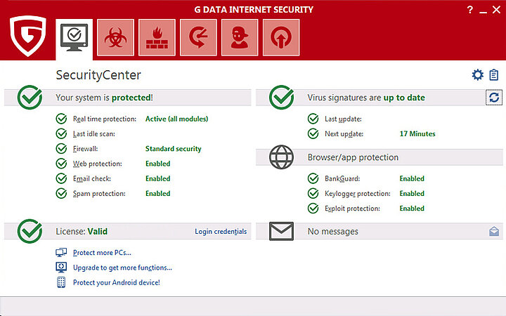 In het G DATA Security Center kunnen gebruikers zien hoe up-to-date hun beveiligingssoftware is.